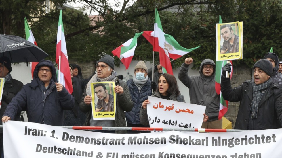 Protest i Berlin mot avrättningen av Mohsen Shekari.