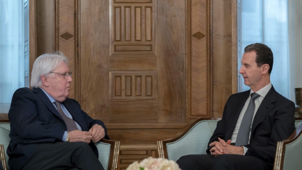 FN:s chef för humanitära frågor, Martin Griffiths i möte med Syriens president Bashar Assad i Damaskus.