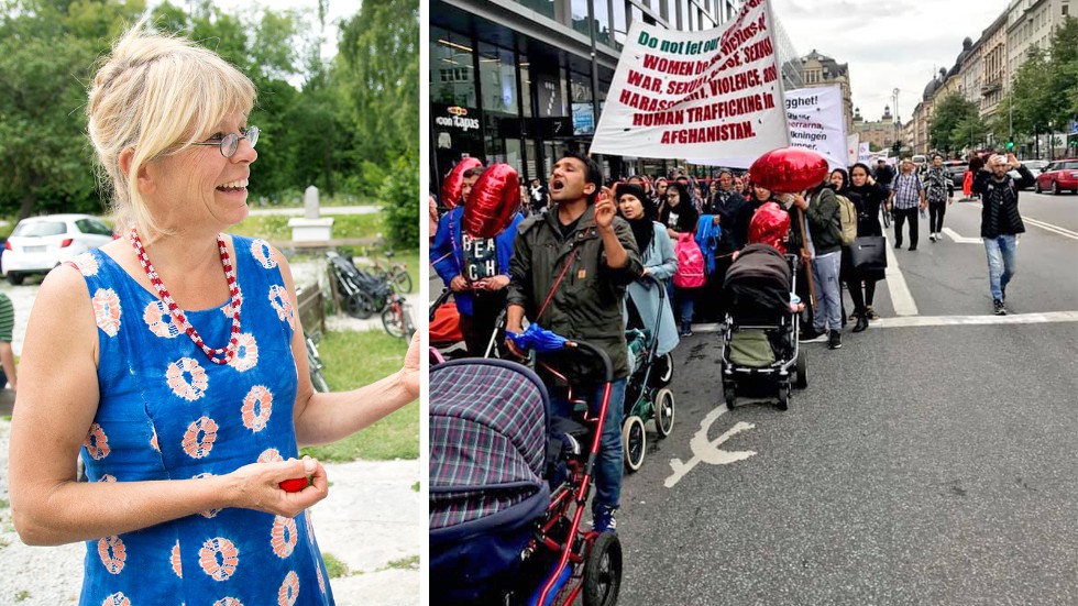 Eva Hållsten, demonstration för att afghaner ska få stanna i Sverige.