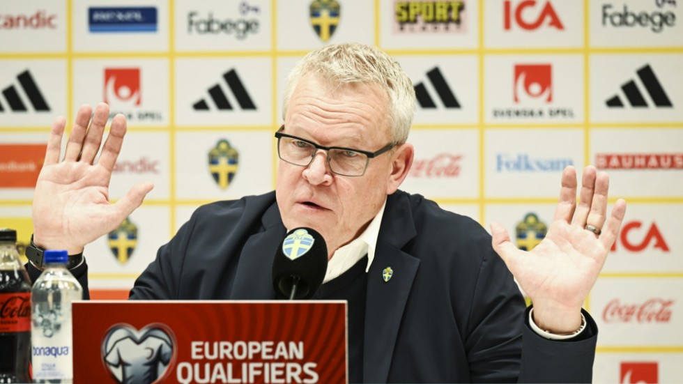 Förbundskapten Janne Andersson under pressträffen efter måndagens EM-kvalmatch i fotboll mellan Sverige och Azerbajdzjan på Friends arena.