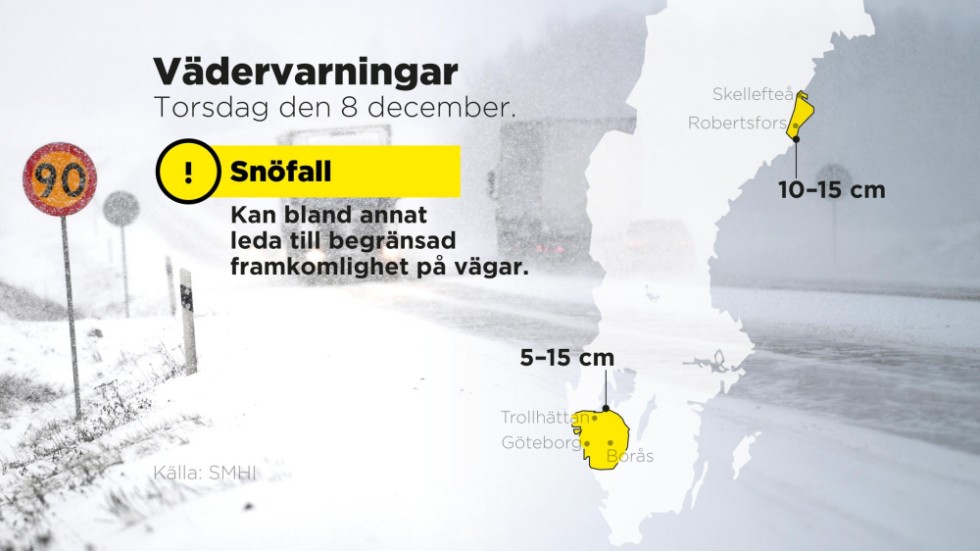 SMHI varnar för kraftigt snöfall i väst – och Västerbotten.