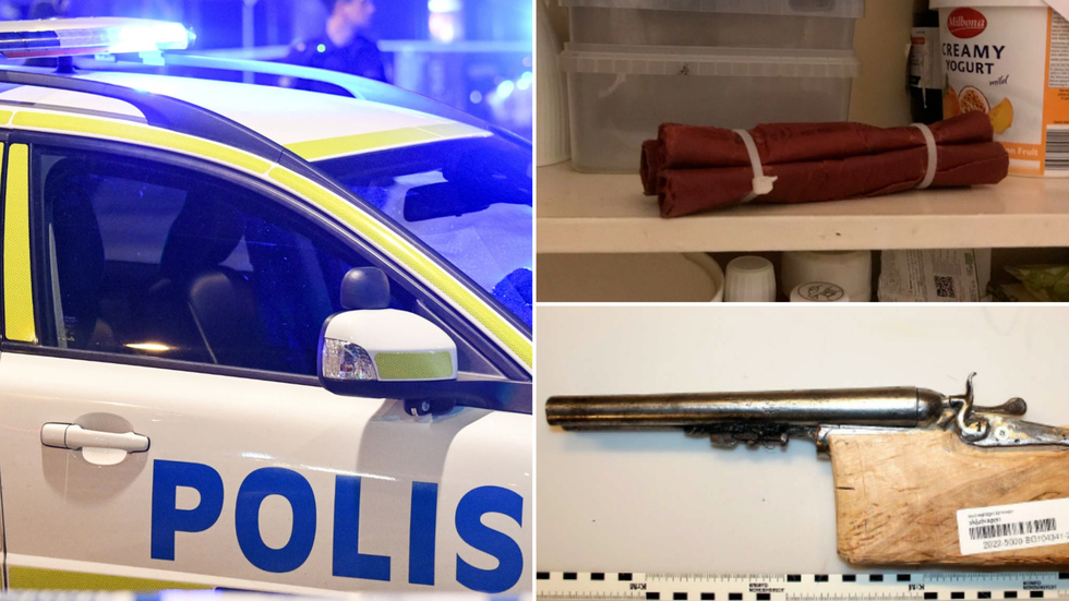 Polisen undersökte en bostad i Hultsfreds kommun för att söka efter narkotika. Där fann man en avsågad hagelbössa, patroner och dynamit.