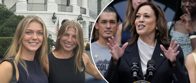 Här dyker Beata från Enköping upp med Kamala Harris i Vita huset