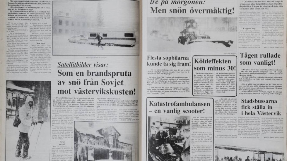 Det här kommer att bli en alltmer ovanlig syn vintertid i Västervik. 1985 var det totalt snökaos i Västervik.