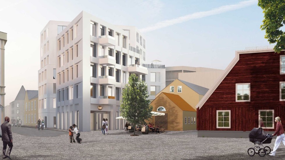 Så här har planerna på de nya bostadshusen intill Sista supen vid Skvallertorget tidigare presenterats av fastighetsexploatören Conlega. Arkivbild.
