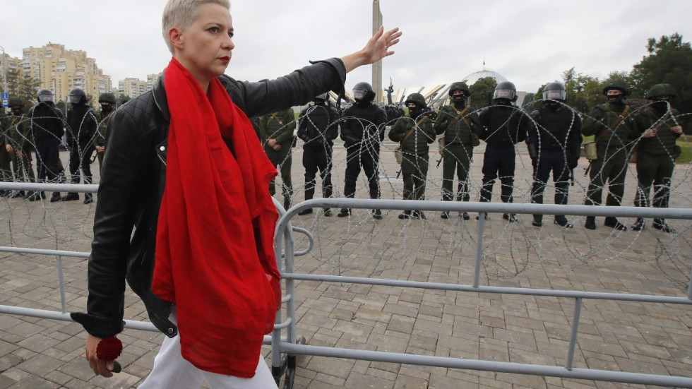 Maria Kolesnikova under protester i Minsk i augusti. Arkivbild.