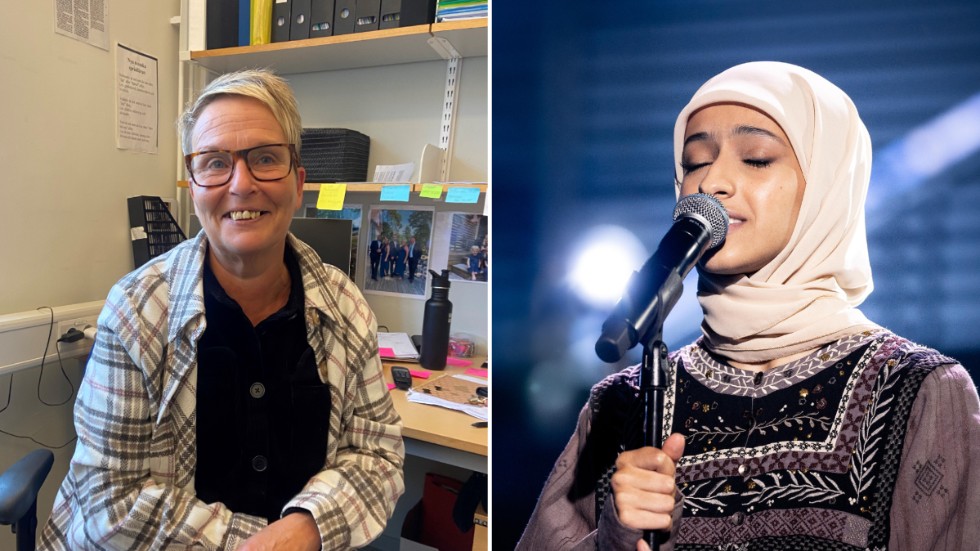 Catarina Nibelius Göransson, lärare på Vimmerby gymnasium, berättar att hon grät första gången hon hörde Amena Alsameai sjunga i klassrummet.