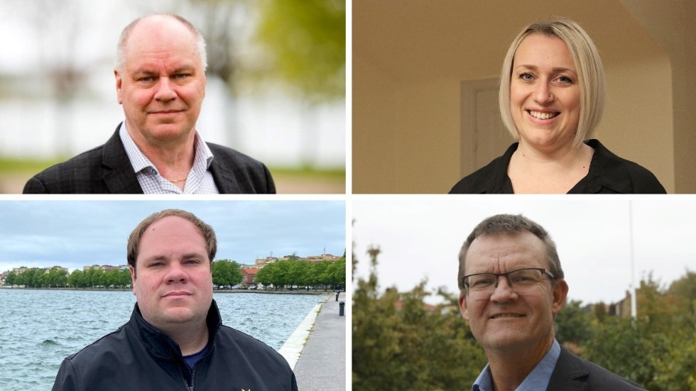 Kjell Fransson (L), Rebecca Roxvret (V), Marcus Lejonqvist (SD) och Erik Forslund (KD) reagerar alla på att centerns inbjudan till offentligt samtal inte inbegrep alla partier.
