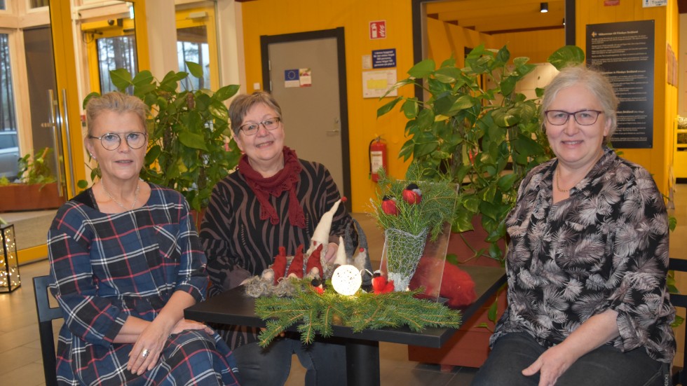 Madeleine Fungbrant, Eva Andersson och Britt Svensson delar ett intresse för hantverk och är engagerade i de workshops med jultema som hålls på lördag i Mariannelund. 