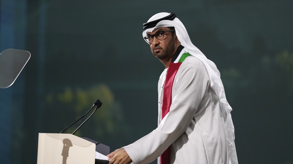 COP28:s ordförande sultan al-Jaber vid klimatmötet i Dubai.