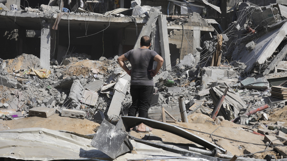 Förstörelse på Gazaremsan efter israeliska bombningar. Bilden togs i onsdags förra veckan.