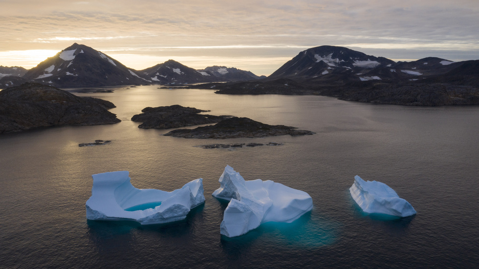 Isblock vid Kulusuk, Grönland. Inlandsisen i området har minskat under många år. Arkivbild.