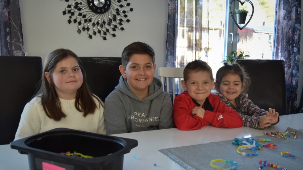 Barnen i familjen Berisha Oscarsson har startat en insamling till barnen i det krigsdrabbade Ukraina. På bilden syns: Minella, 7, Danez, 10, Ellion, 5, och Miranda, 4.
