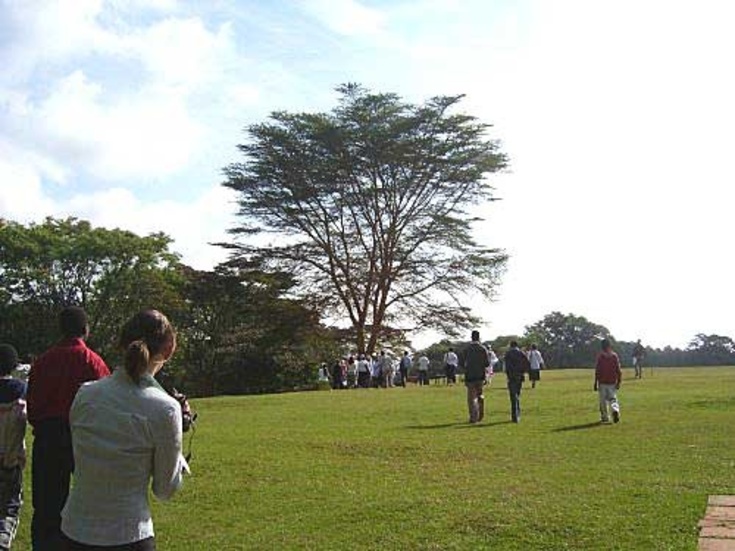Vimmerbyungdomarna på väg fram till ungdomens globträd i Nairobi.