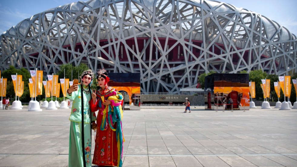 Arenan som kallas fågelboet och som byggdes till sommar-OS 2008, kommer att användas under nästa års vinter-OS i Peking. Arkivbild.