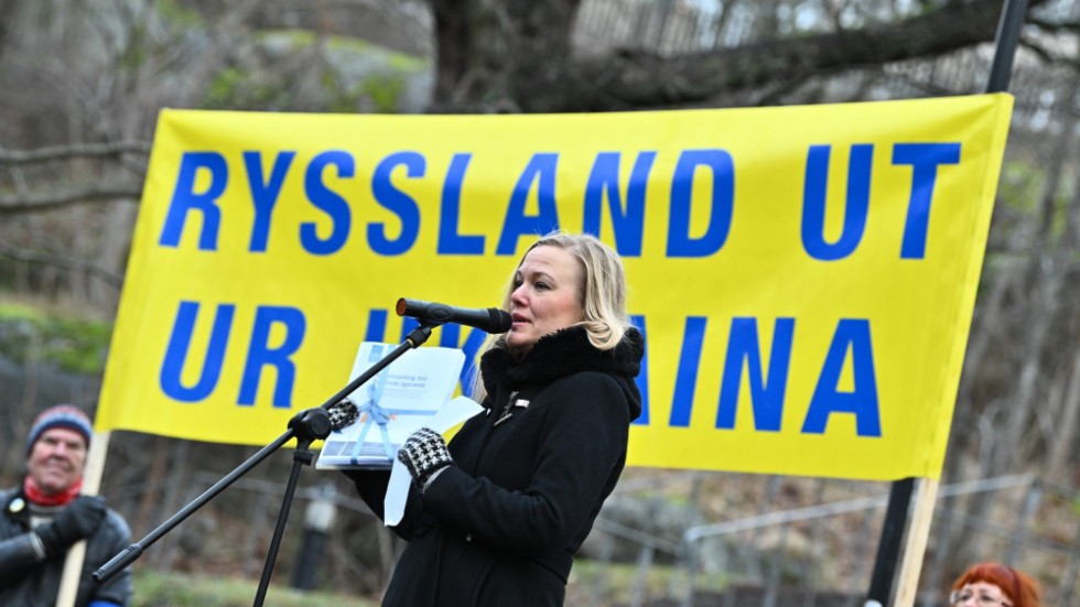 STOCKHOLM 20221221
Annelie Börjesson, ordförande i Svenska FN-förbundet, talar vid demonstrationen några dagar före julafton. Arkivbild.