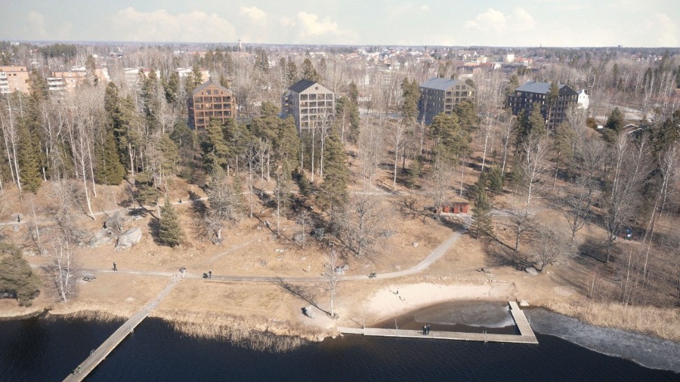 Planritning för lägenhetshusen på fastigheten nära Duveholmsbadet i Nävertorp.