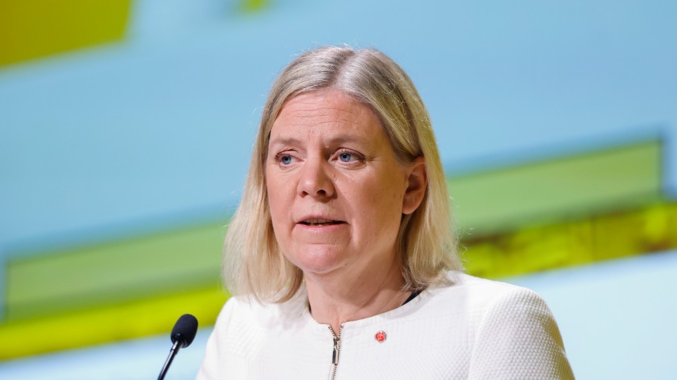 Sveriges statsminister Magdalena Andersson under ett tal i fredags.