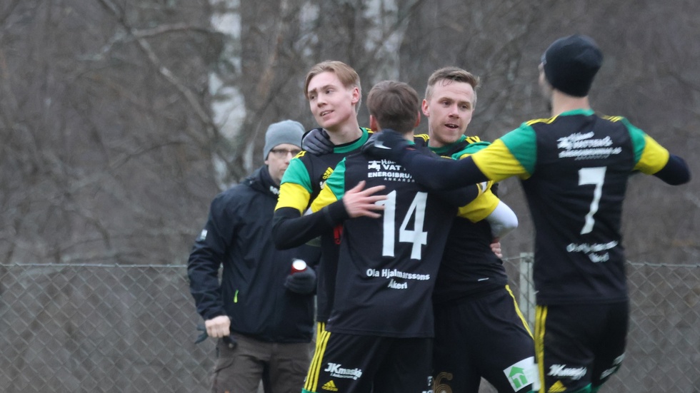 Hjorted/Totebo firar ett av sina två mål mot Södra Vi. 