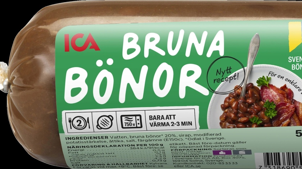 Ica återkallar Bruna bönor i "korv" med bäst-före-datum 13-07-2024. Pressbild.