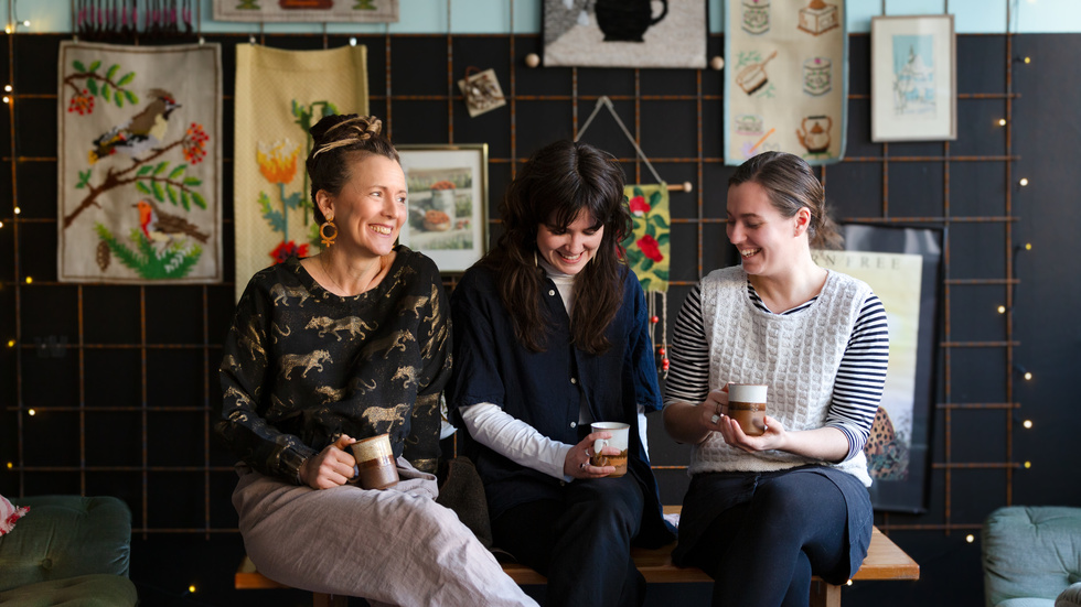 Women Welcome Skellefteå founders; left to right, Anna-Klara Granstrand, Felicia Selin and Emma Tellström, photographed at the group's meeting place Hubben.