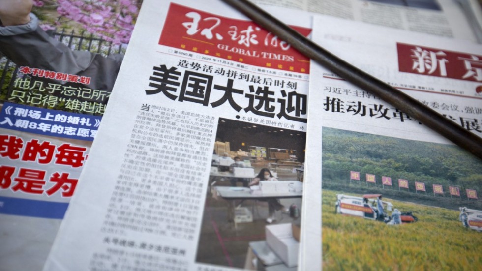 Statliga kinesiska tidningen Global Times rapporterar på USA:s valdag den 3 november.