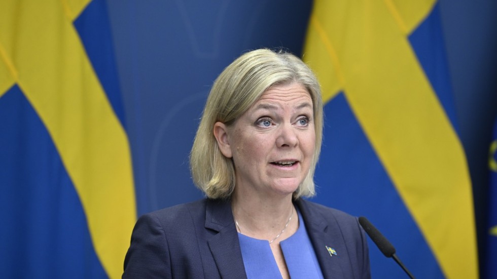Statsminister Magdalena Andersson (S) håller pressträff med anledning av valresultatet under onsdagskvällen.