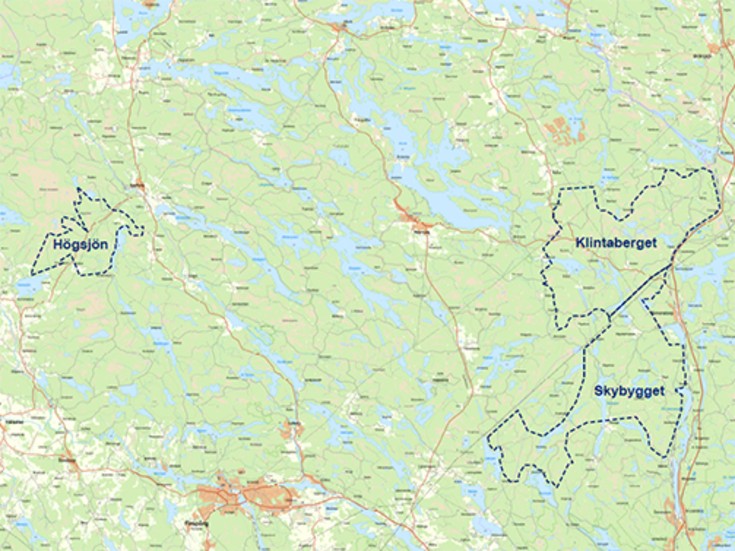 De tre vindkraftparkerna – Klintaberget, Skybygget och Högsjön – som är planerade är belägna väster om riksväg 55 från Simonstorp, Rejmyre och strax norr om Finspång.