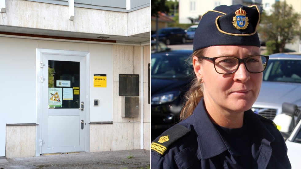Besöken vid polisreceptionen är få och öppettiderna halveras nu. "Frigör tid för poliserna att jobba i yttre tjänst", förklarar kommunpolis Sofia Hedberg.