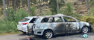 Bil nedklottrad med könsord brann på parkering
