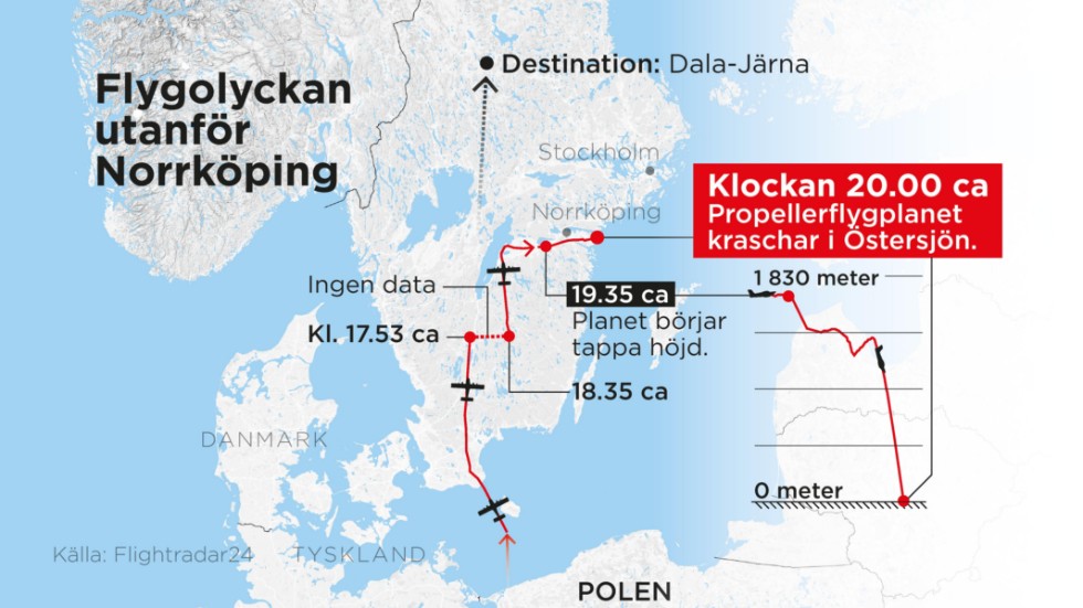 Ett mindre propellerflygplan kraschade under söndagskvällen i Östersjön utanför Norrköping.