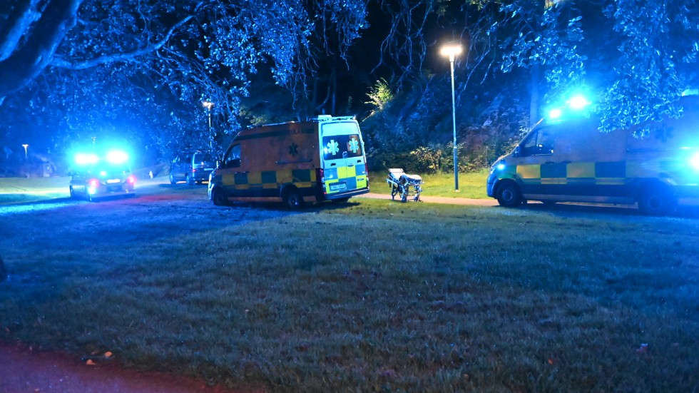 Polis och ambulans på plats i Oxelbergsparken.