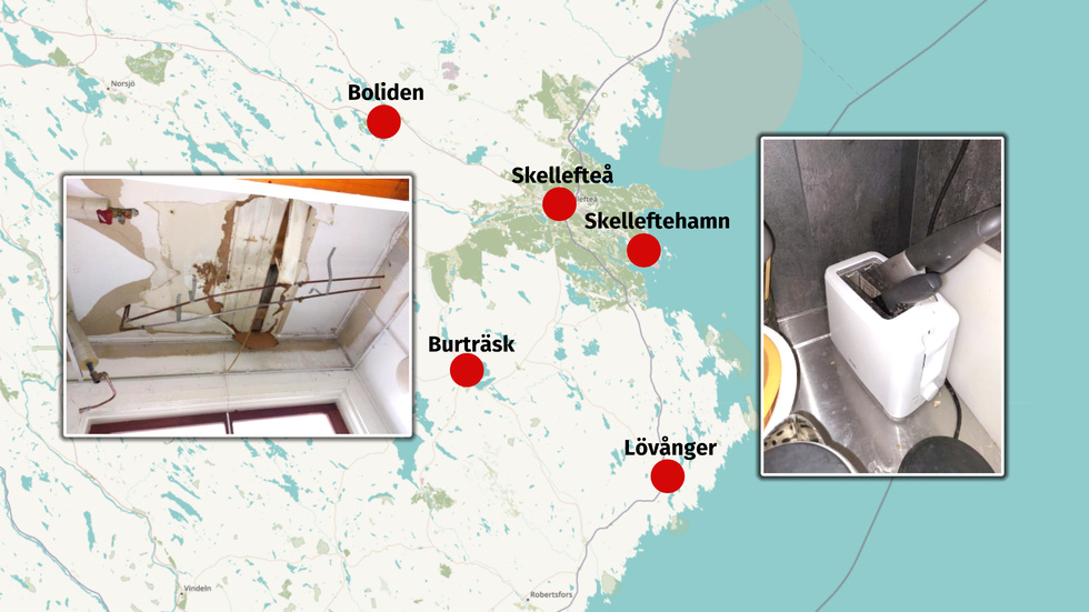 The five communities in Skellefteå municipality, where authorities have visited suspected unfit housing.