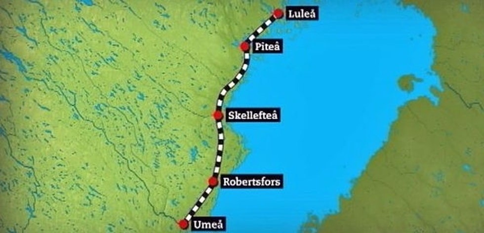 Norrbotniabanan rail line will run through the entire Västerbotten region and up to Luleå.