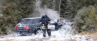 Bil fattade eld efter dikeskörning