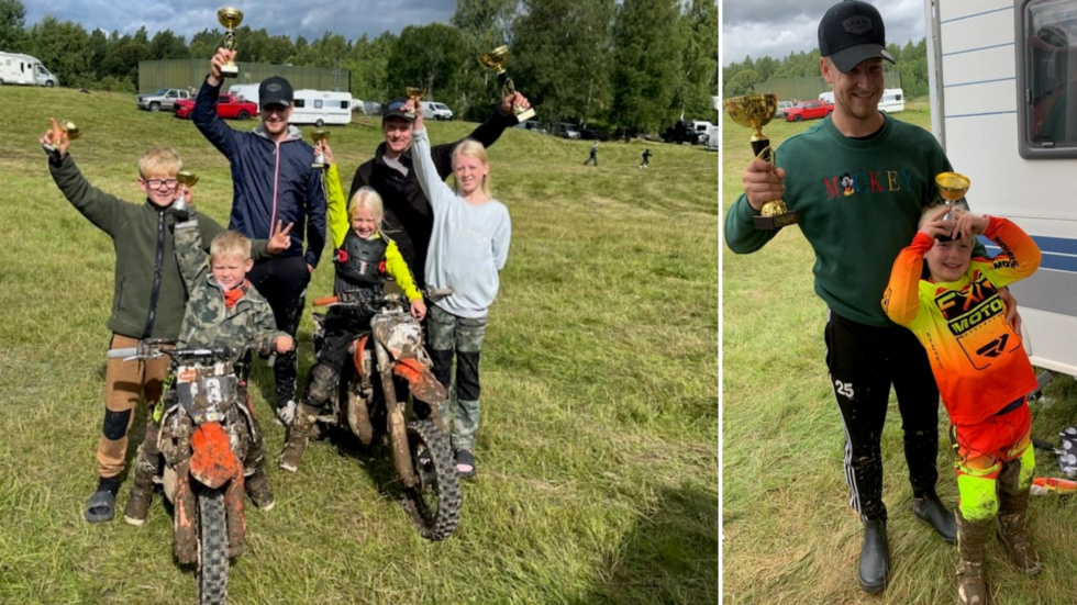 Hela gänget från Silverdalen som lyckades genomföra Stångebroslaget. Fr.v: Lowe Lampert, Whidar Jönsson, Rasmus Sandsborg, Ammie-Li Jönsson, Daniel Jönsson och Edalia Jönsson. På högra bilden Rasmus och Harry Sandsborg.