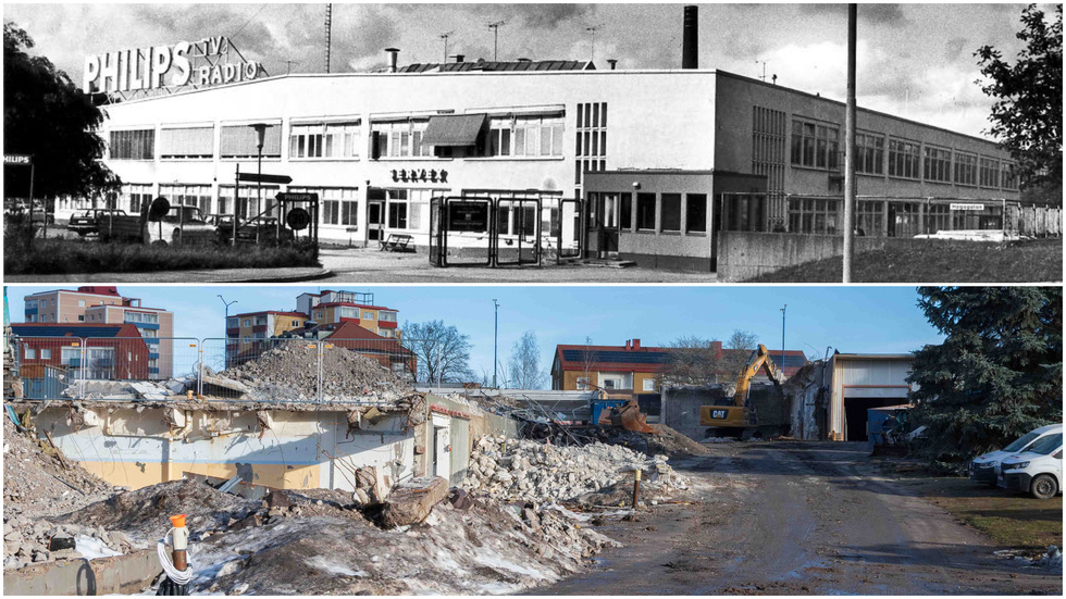 Philips fabrik i Norrköping1980 och samma plats idag.