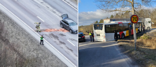 Bilist körde in i mitträcke – sedan fastnade bussen