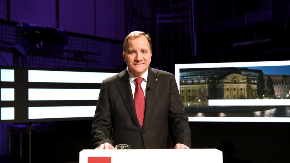Socialdemokraternas partiledare Stefan Löfven (S) i sin sista partiledardebatt i Agenda i SVT.