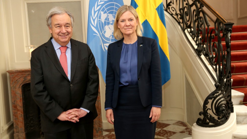 FN:s generalsekreterare António Guterres och statsminister Magdalena Andersson (S) i Sagerska palatset.