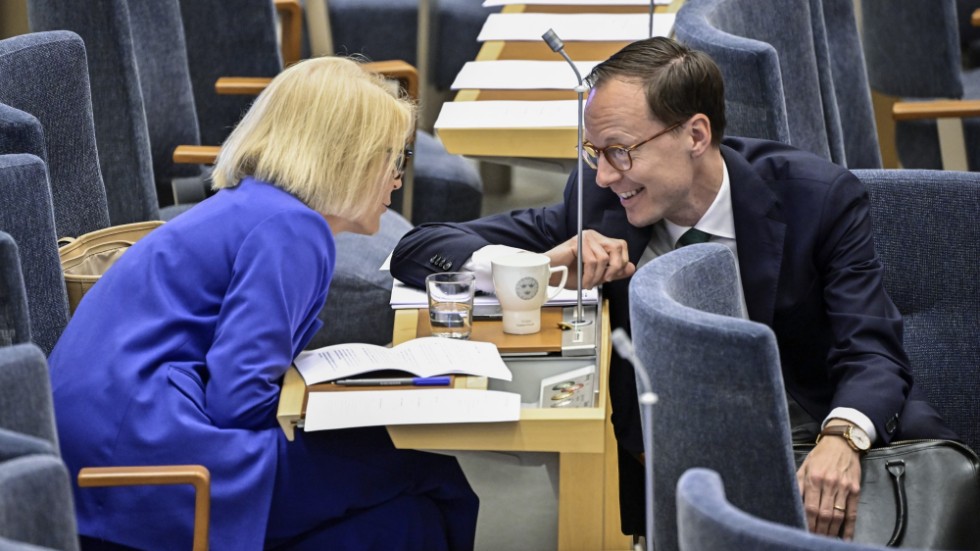 Det de gjorde i opposition är mer oroande än meriterande ifall en av dem eller båda blir ministrar i finansdepartmentet. Elisabeth Svantesson (M) och Mats Persson (L) i riksdgens plenisal.    