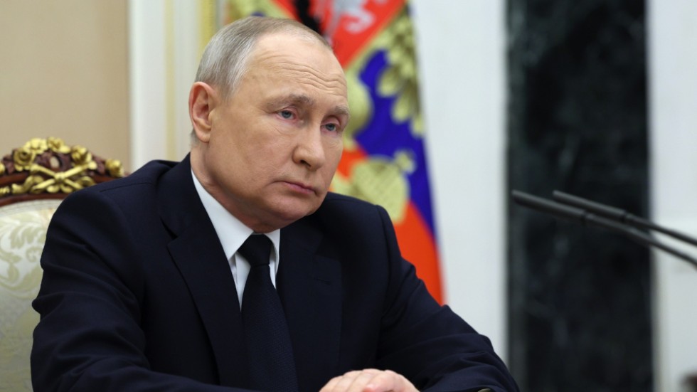 Rysslands president Vladimir Putin under ett möte på lördagen.