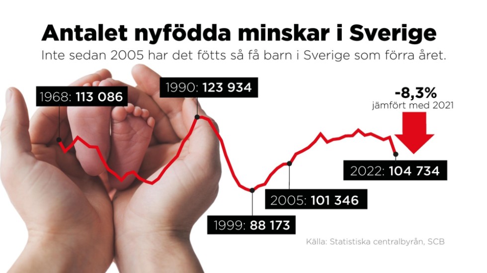 Inte sedan 2005 har det fötts så få barn i Sverige som förra året.