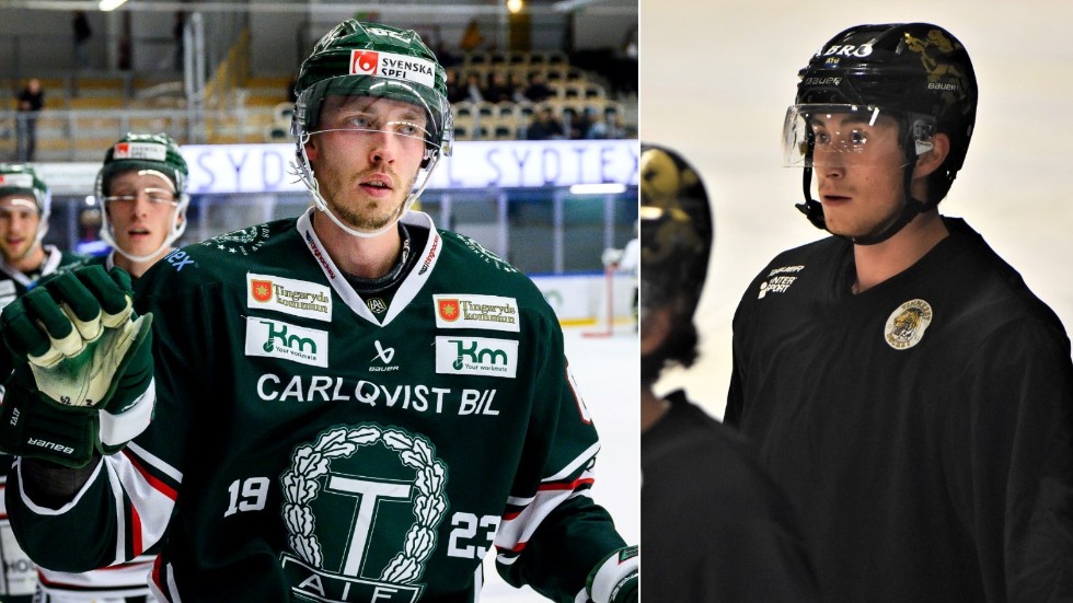 Forwarden Anton Carlsson, till höger, lånas ut från Vimmerby Hockey till Tingsryds AIF.