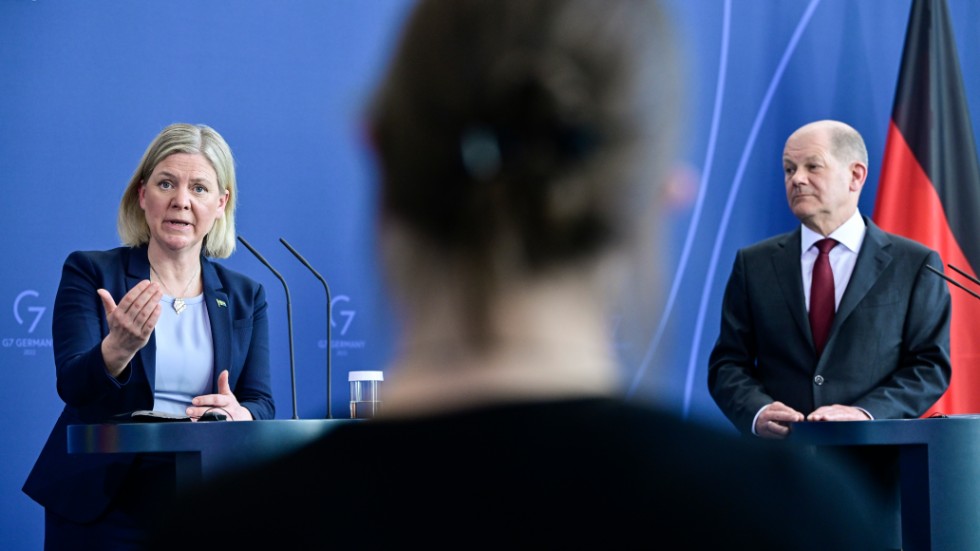 Statsminister Magdalena Andersson och Tysklands Förbundskansler Olaf Scholz höll presskonferens efter sitt möte i Berlin.