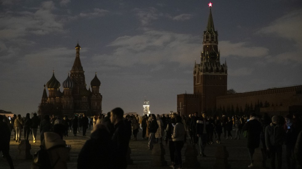 Centrala Moskva nedsläckt under 2020 års Earth Hour.