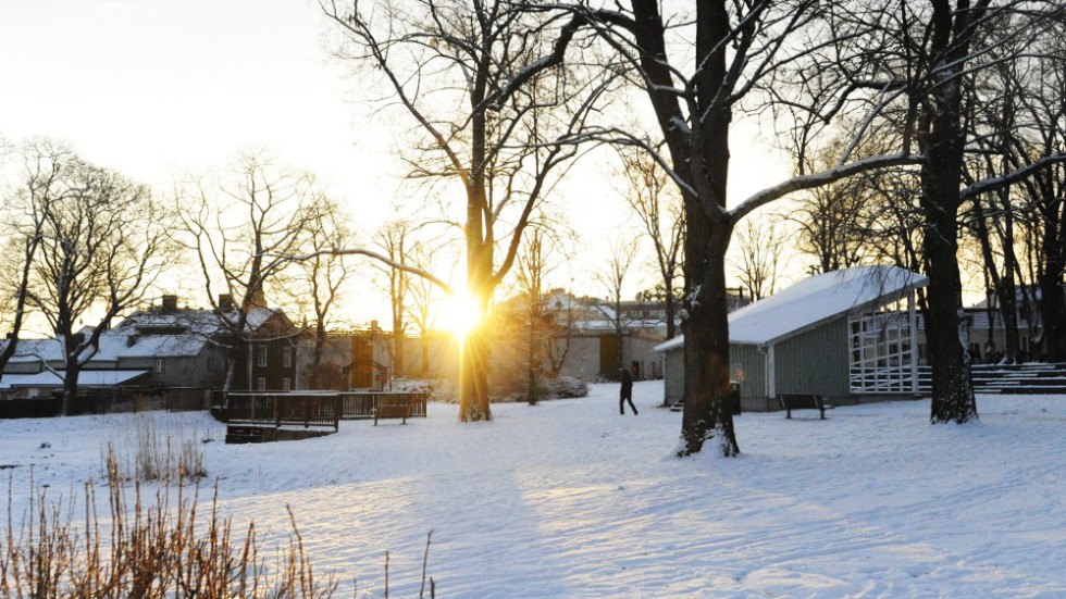 Kylan bet i kinderna i Västervik på fredagsmorgonen. Så här såg det ut i morse i Stadsparken, ungefär, även om bilden är tagen januari 2018.