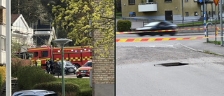 BILDEN: Bil körde ner i väghål i Linköping – platsen avspärrad