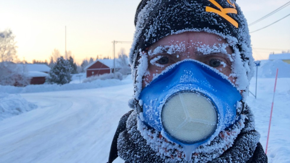 "Vid det här tillfället när jag sprang var det minus 36 grader, jag hade andningsmask, det går bra att springa även om det är kallt ute" säger Reine Sundqvist. Bilden är hans egen.