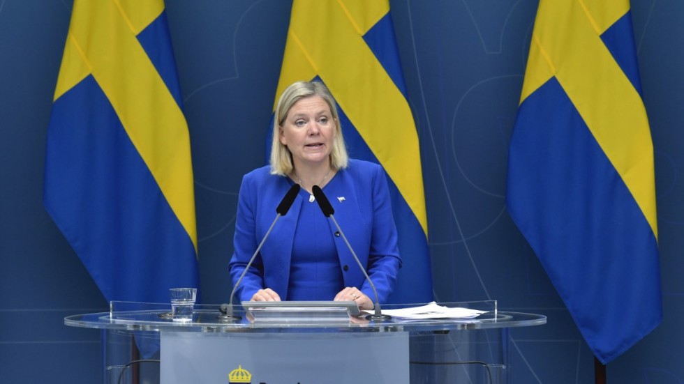 Finansminister Magdalena Andersson (S) under en av många pressträffar.